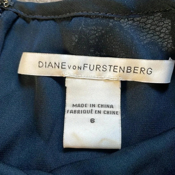 Diane Von Furstenberg Navy Floral Lace Sheath Dress Women’s size 6 Cocktail - Picture 4 of 13